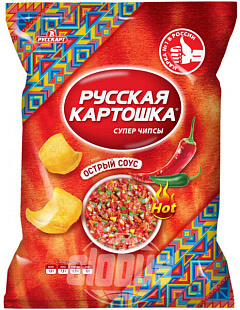 ЧИПСЫ КАРТОФЕЛЬНЫЕ РУССКАЯ КАРТОШКА ОСТРЫЙ СОУС, 105 Г